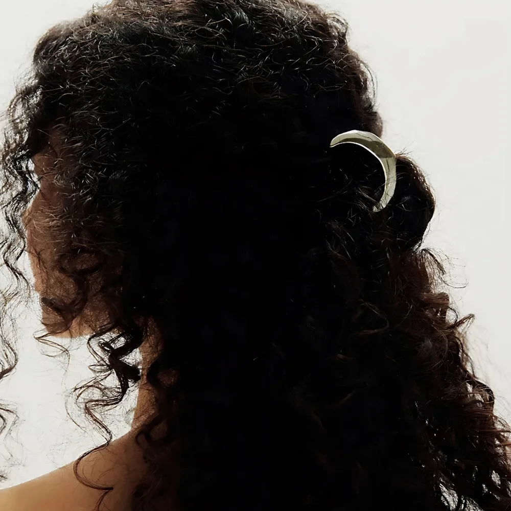 Free People Crescent Moon Pony Holder Hair Tie Accessories Silver Tone - Picture 5 of 7